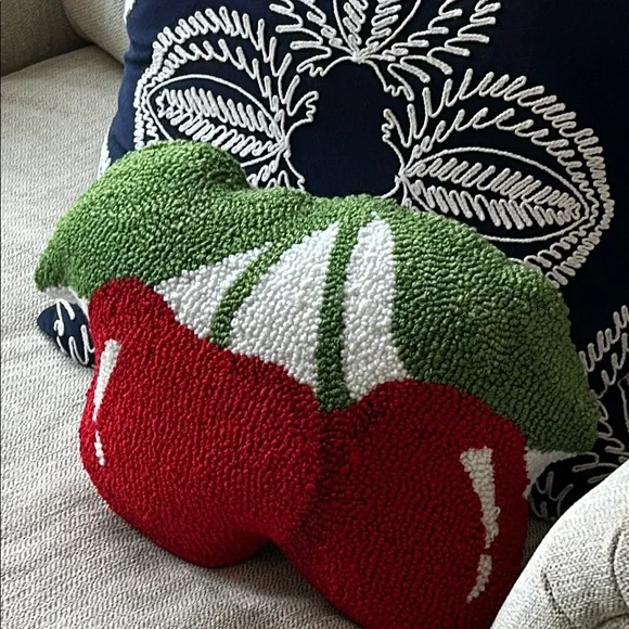 NEW! Vintage Inspired Large Cherry Accent Throw Pillow - Picture 3 of 7